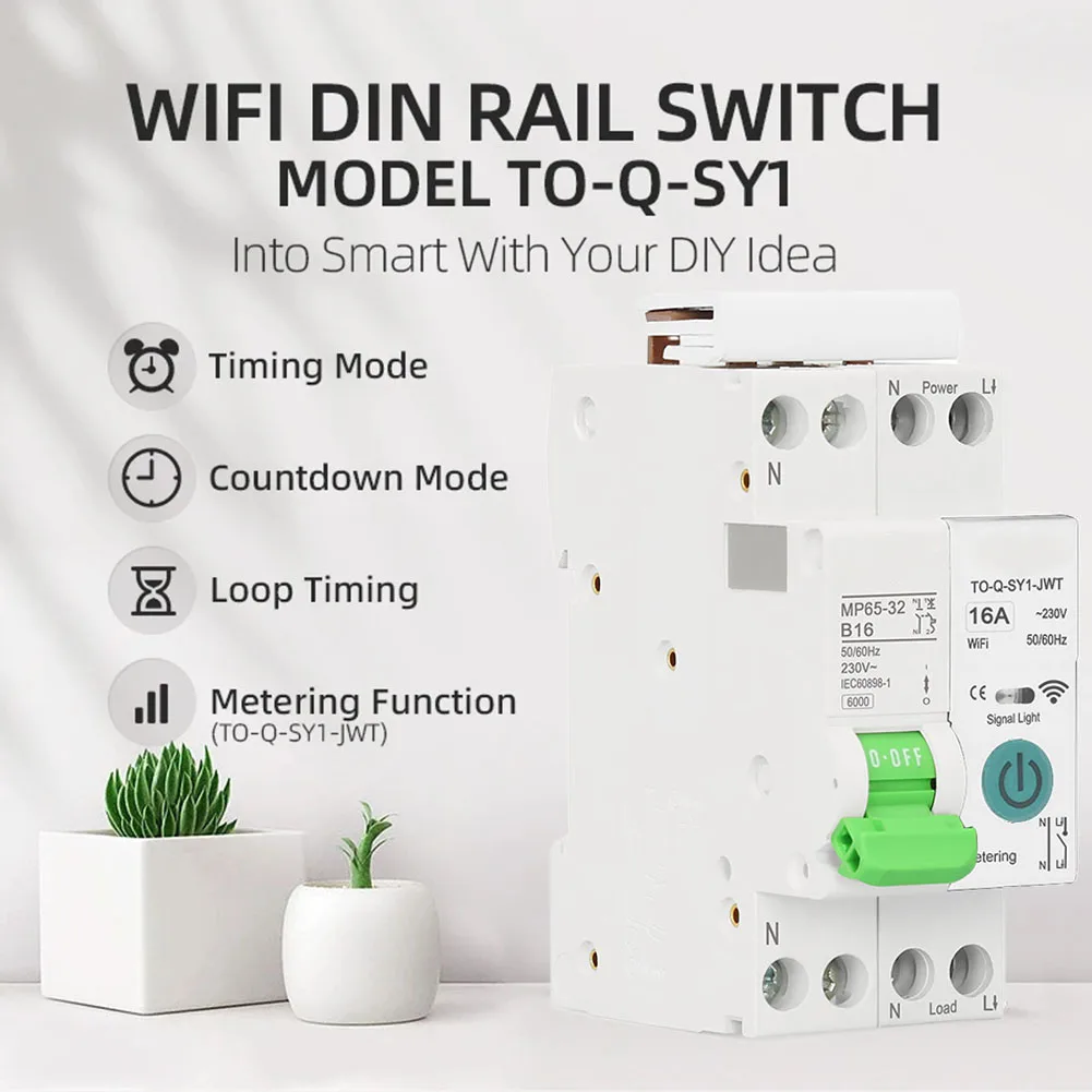 

For Smart Life App Overcurrent Protection Switch Smart DIN Rail Switch Remote Control 1P+N Poles Countdown Cycle Timing
