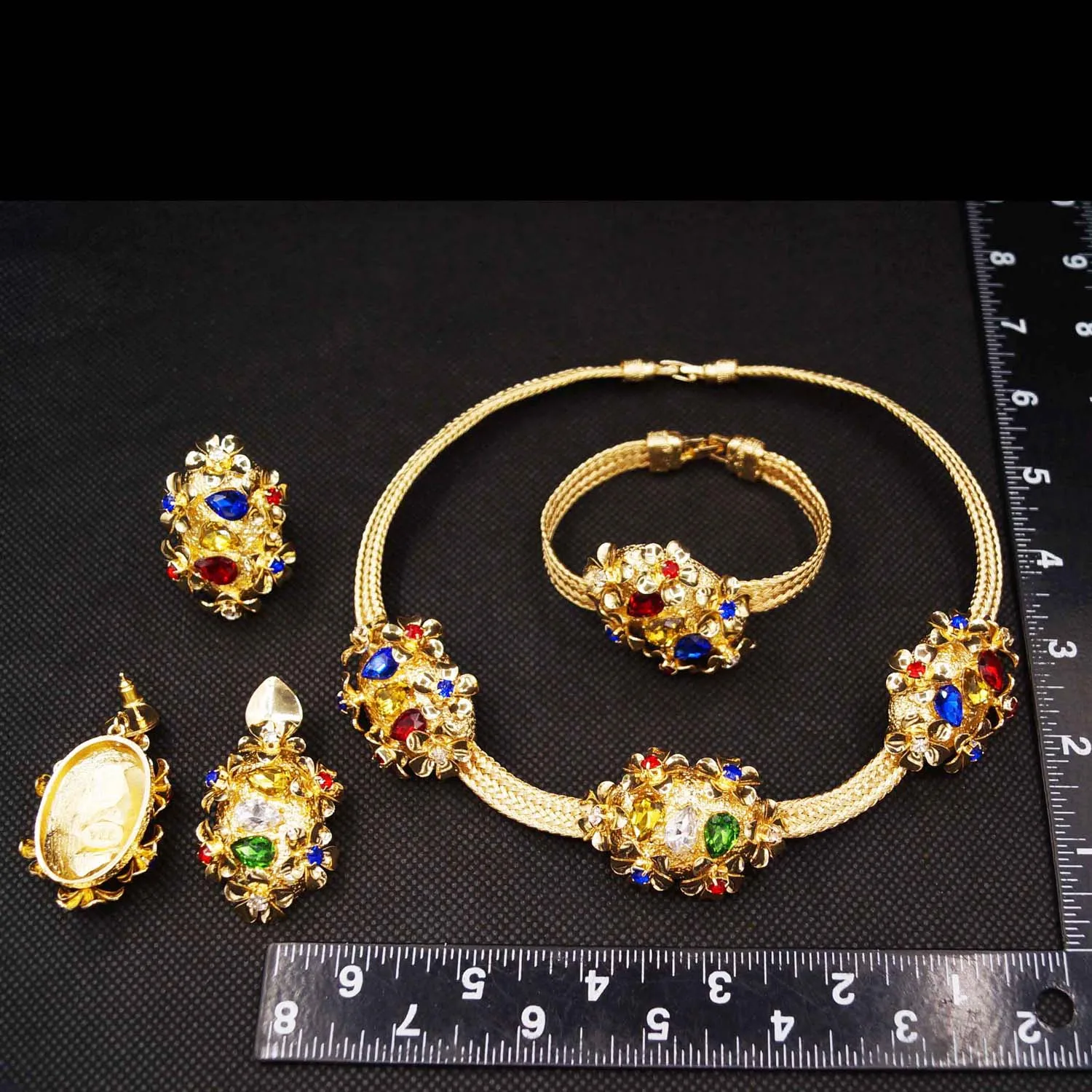 Yulaili High Quality Luxury Gold Multi Color Diamond Silver Flowers Necklace Earrings Ring Beautiful Women's Festival Gifts