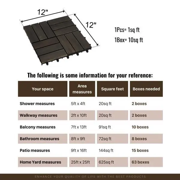

Acacia Wood Interlocking Deck Tiles Checker Pattern, 10PCS 12