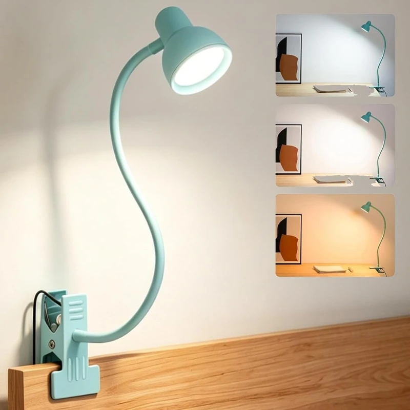 LED Clip On Desk Lamp, USB Reading Light with 3 Modes and Dimmable Brightness, Flexible Clamp Lamp for Bedroom, Study and Read