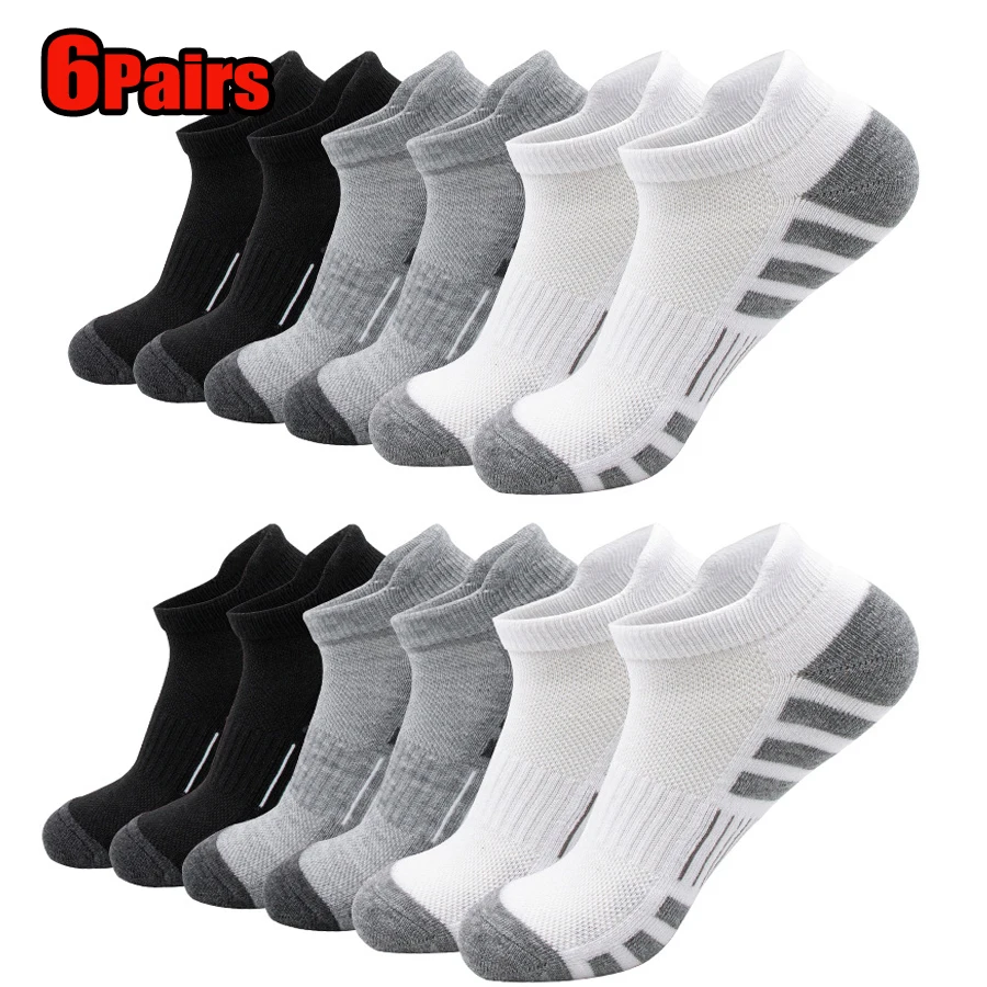 

6 Pairs Ankle Athletic Running Socks Cushioned Low Cut Sports Tab Socks Breathable Unisex Short Socks