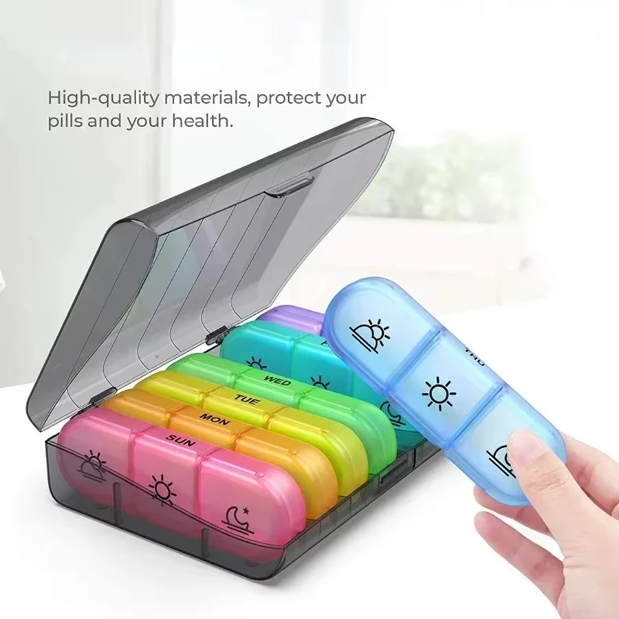 Weekly Pill Organizer Case Portable Travel Pill Box 7 Days Large Compartments for Vitamins Medicine Eating At Time First Aid Kit