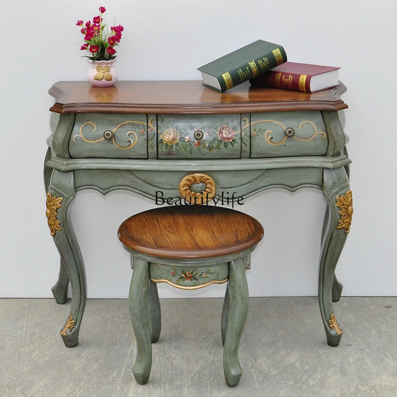 American Furniture Mediterranean Painted Desk Computer Desk Living Room Entrance Table Cabinet Bedroom Dresser