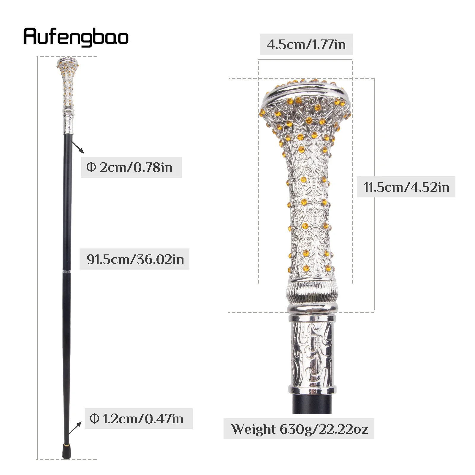 White Yellow Artificial Diamond Walking Cane Fashion Decorative Walking Stick Gentleman Elegant Cosplay Cane Crosier 92cm