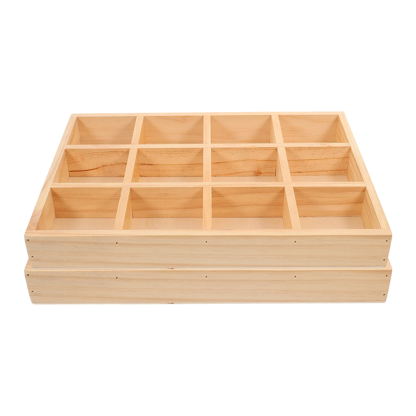 

2pcs Wooden Jewelry Storage Multi-Grid Desktop Organizer Trinket Holder Rings Bracelets Earrings Display Tray Household Makeup