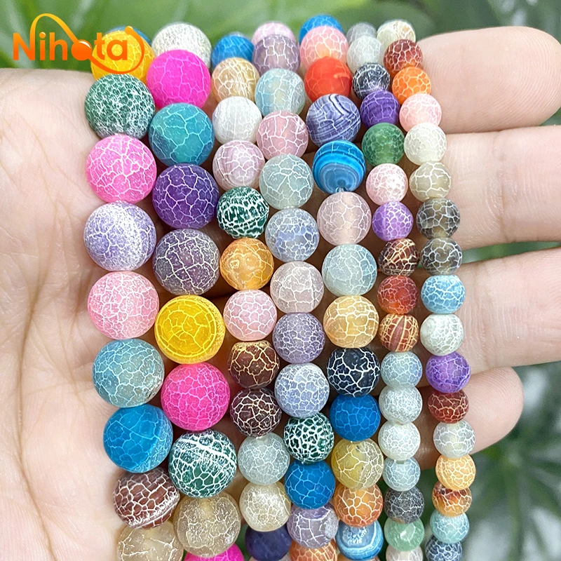 Natural Frost Cracked Crab Colorful Agates Round Loose Beads 6/8/10mm Diy Bracelet Ring Earrings For Jewelry Making 15