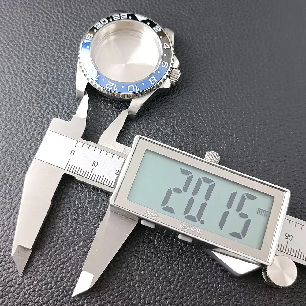 NH35 GMT حالة 40.5 مللي متر عالية الجودة الرجال فضي الصلب حالة NH34 NH35 NH36 حركة الحال بالنسبة الياقوت ساعة زجاجية صندوق الحافة ساعة