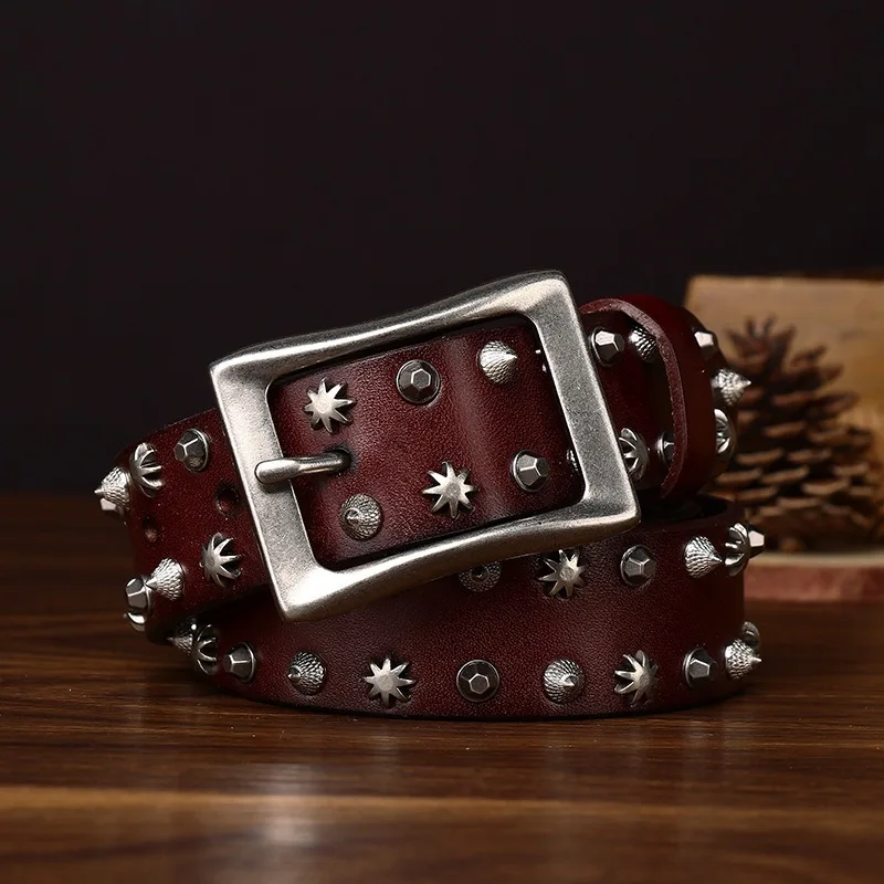 3.8CM Cowhide High Quality Genuine Leather Belts for Men Brand Strap Male Rivet Pin Buckle Jeans Cowboy Men’s Designer Belts