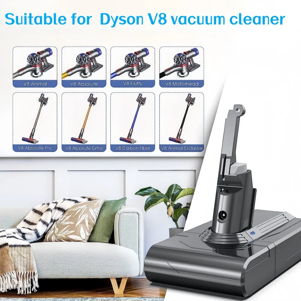 

V8 Battery 21.6V 6000mAh SV10 Replacement Battery for Dyson V8 Series Wireless Vacuum Cleaners,for Dyson V8 Vacuum Cleaners