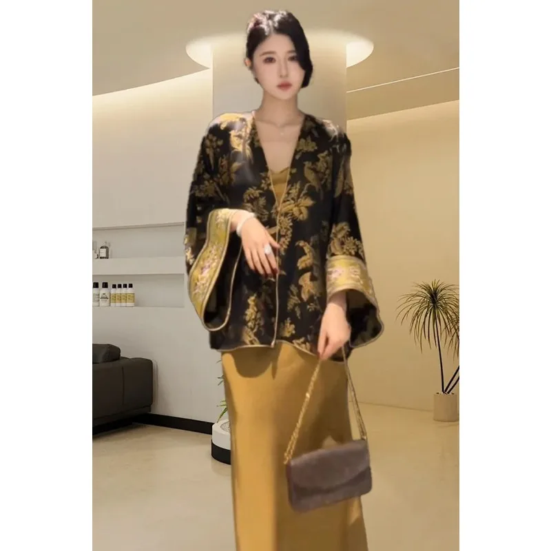 

This Is A New Autumn Set with A High-end Feel It Features A Stylish and Elegant Chinese Style Including Two-piece Coat and Dress