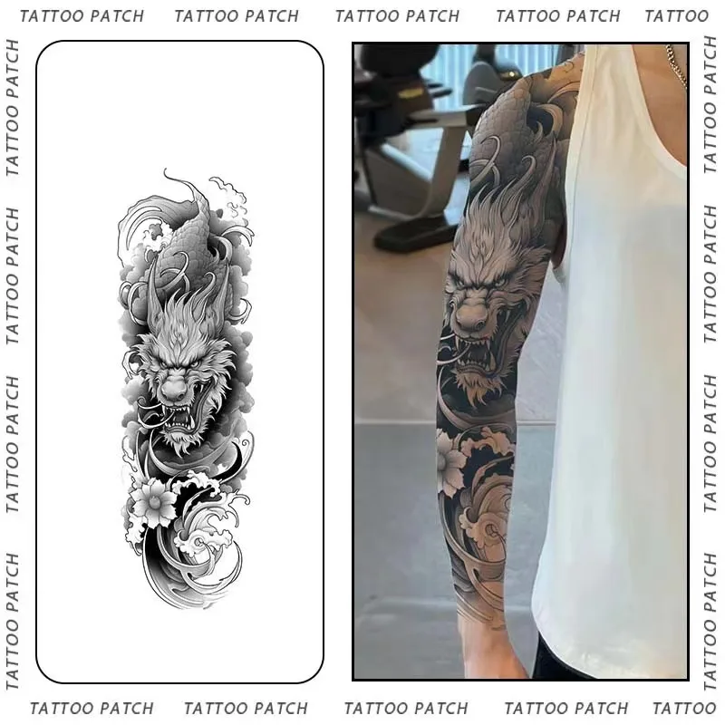 Dragon Dark Juice Herbal Tattoo Sticker Full Arm Flames of Anger Leg Semi-permanent Waterproof Fake Tattoo Lasting Art Men Women