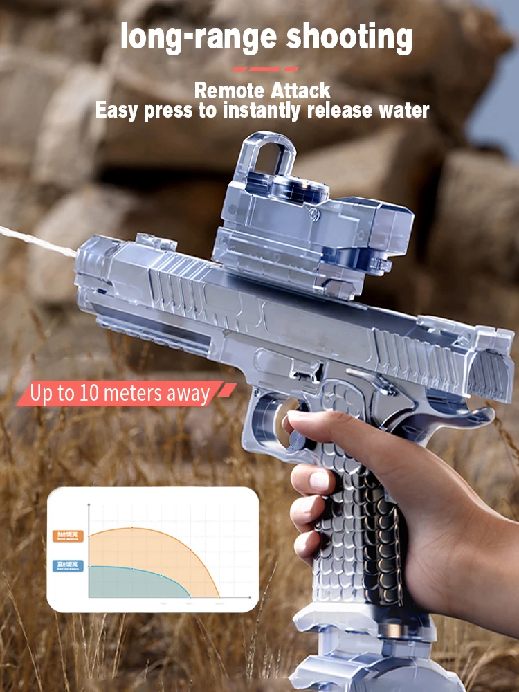 2024 Electric Water Gun With Light Flashing Pistol Summer Outdoor Pool Water Gun Continuous Firing Water Fights for Adults Kids