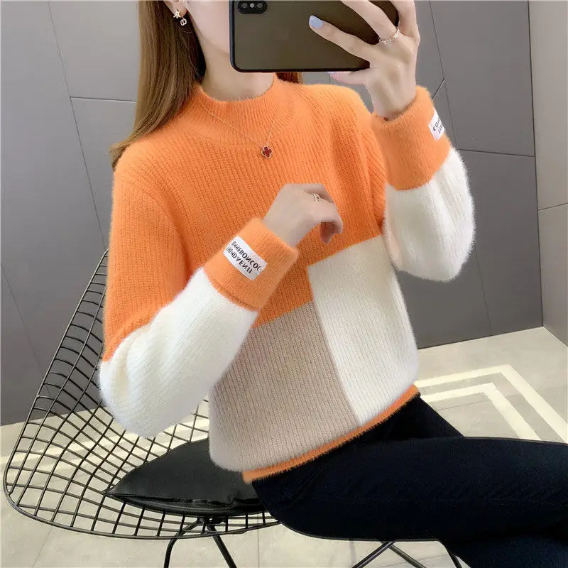 

Women's Turtleneck Sweater Loose Thickened Pullover Korean Style Lazy Wind Autumn Winter Knitted Sweater Female Jumper Tops