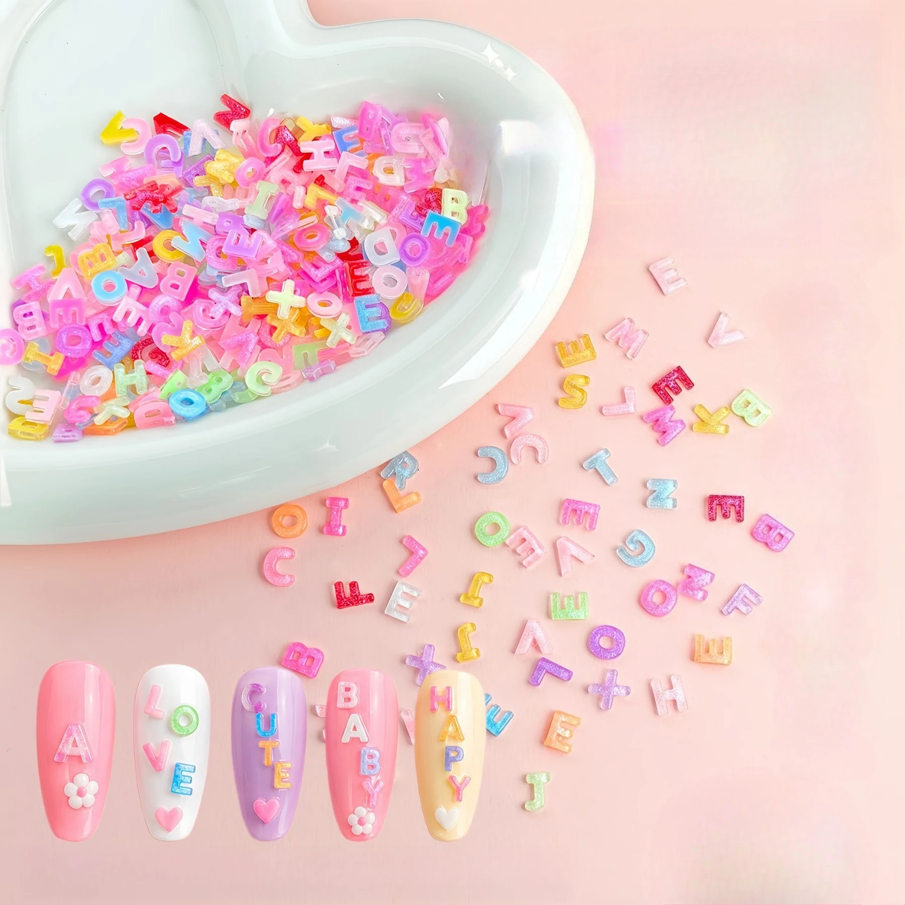 200 Pcs 26 Letter Resin Nail Charms Mixed Candy Color DIY Decor For Phone Case Hair Clips Handmade Accessories
