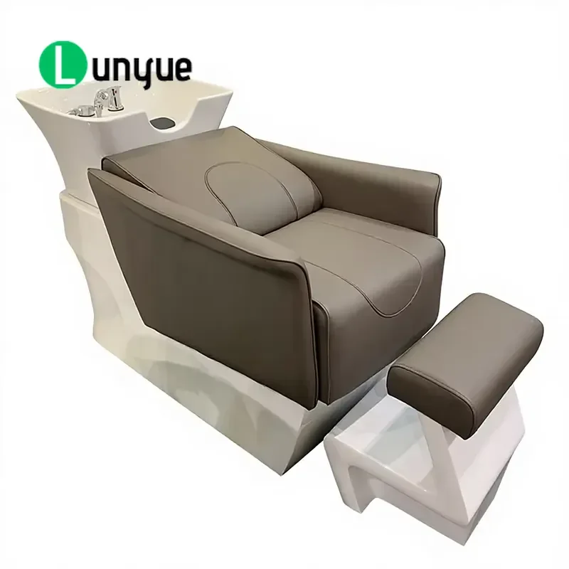 Modern Minimalist Synthetic Leather Shampoo Chair Stainless Steel Frame High Density Sponge Ceramic Basin Adjustable Foot