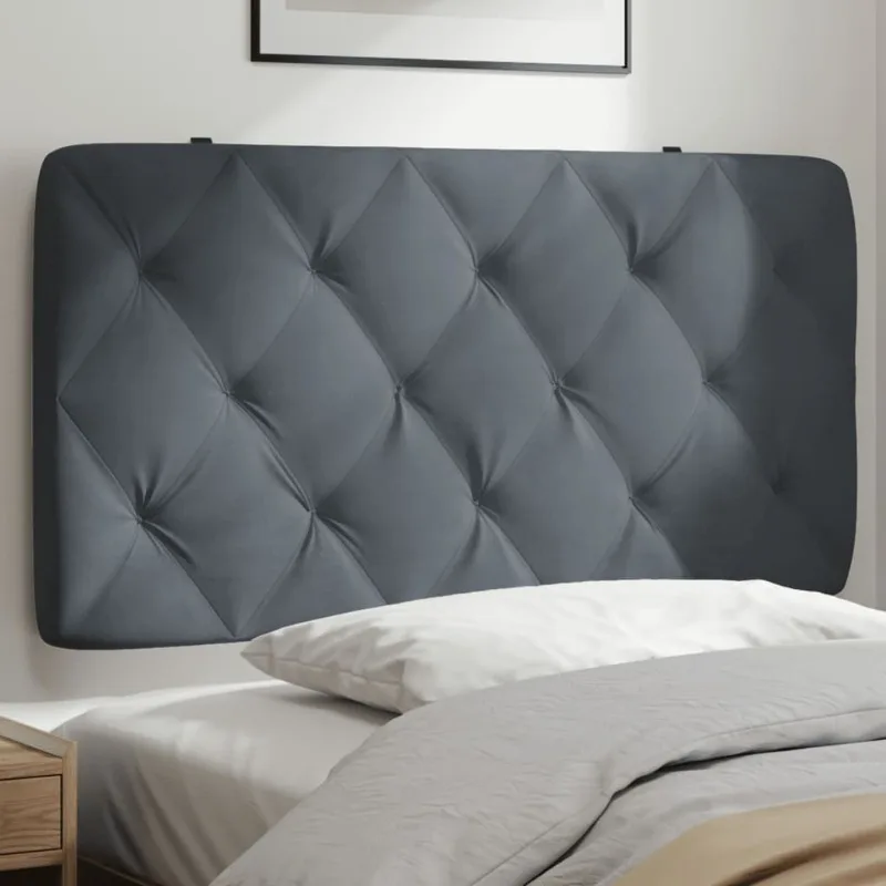 Cojín para cabecera de cama gris oscuro de 100 cm en terciopelo, ideal para un estilo de dormitorio moderno.