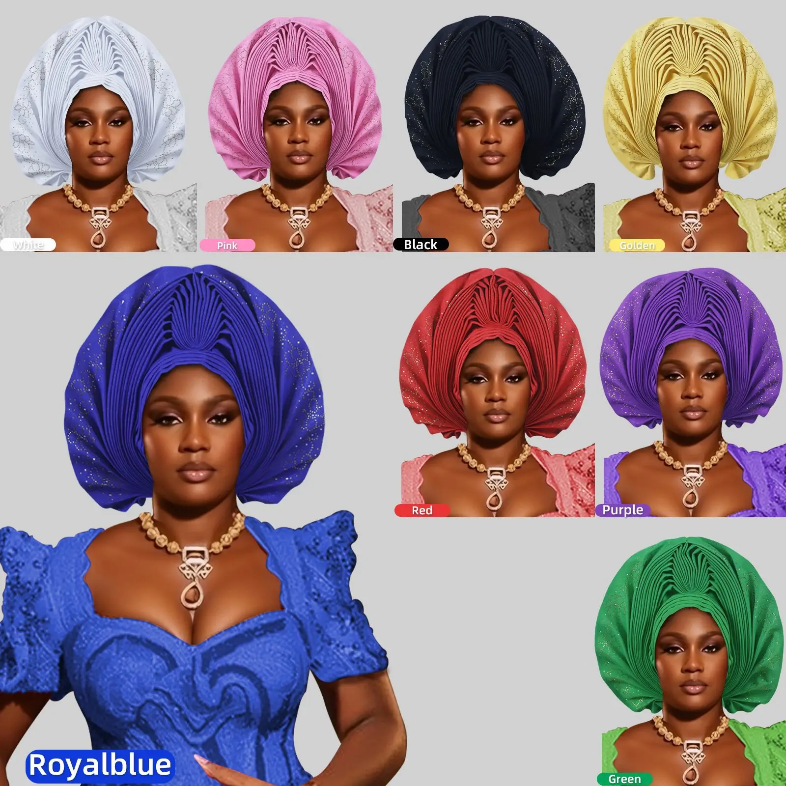 

New Diamond Fan Shaped Turban Cap for Women Hijab Headscarf African Auto Gele Headties Nigeria Wedding Party Headgear Bonnet Hat