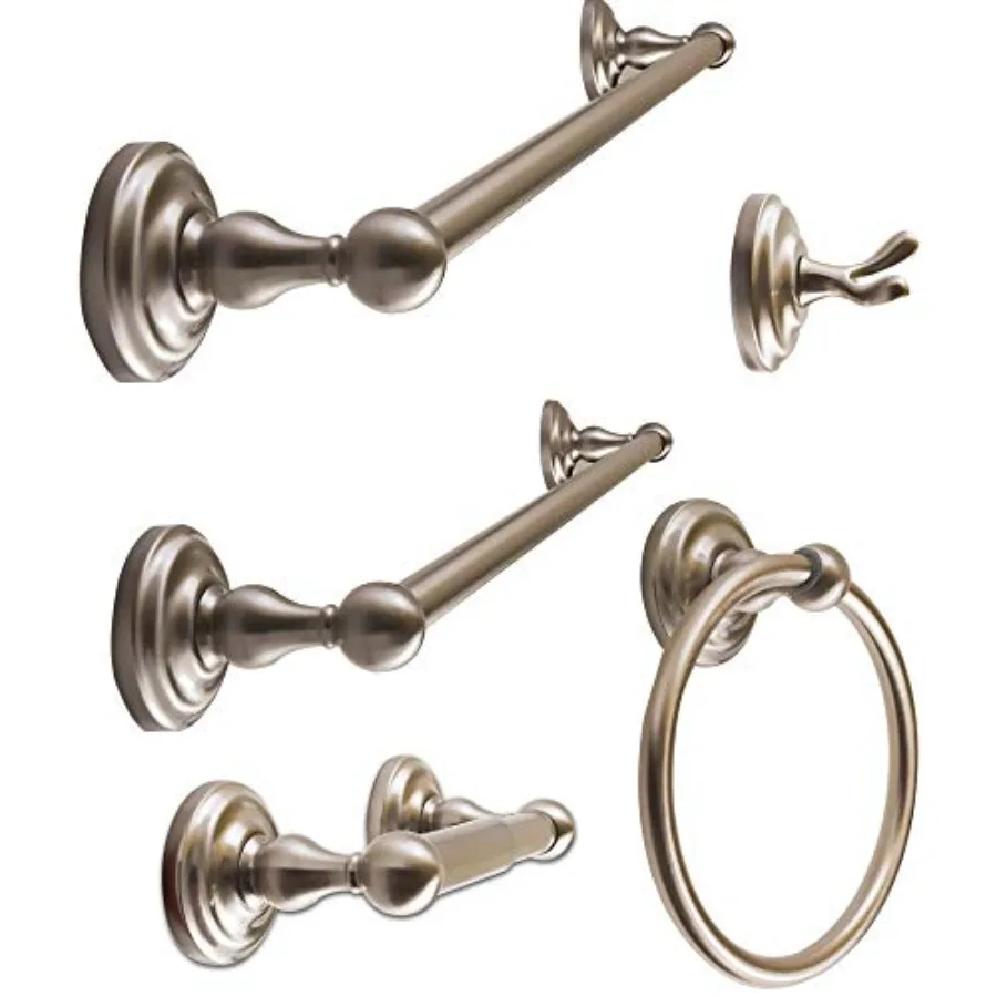 

Satin Nickel Bathroom Accessories Set Wall Mounted Includes Robe Hook Toilet Paper Holder Towel Ring 18 24 Towel Bar 5-Piece Du