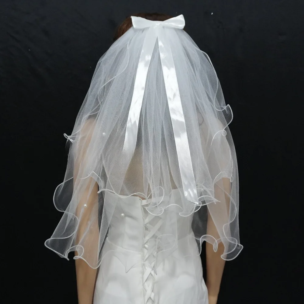 

Wedding Bridal Headdress Brief Ladies' Lace Bead Veil With Big Bow Bride to Be Marriage Decoration Bridal White Veil