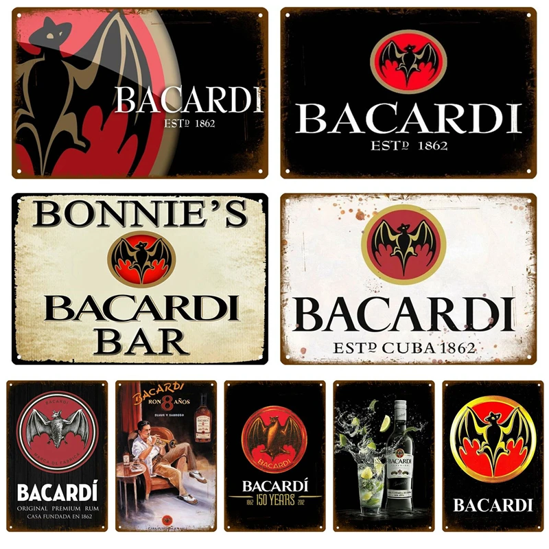 Bacardi البيرة تين تسجيل اللوحة المعدنية تسجيل بار المشارك غرفة إكسسوارات ديكور منزلي خمر جدار ديكور على لوحة جدارية