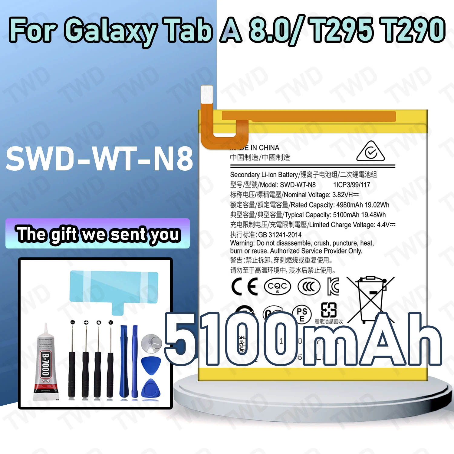 SWD-WT-N8 Large capacity Battery For Samsung Galaxy Tab A 8.0 2019/SM-T290 T290 T295 Batteries New High Quanlity+Free Tools