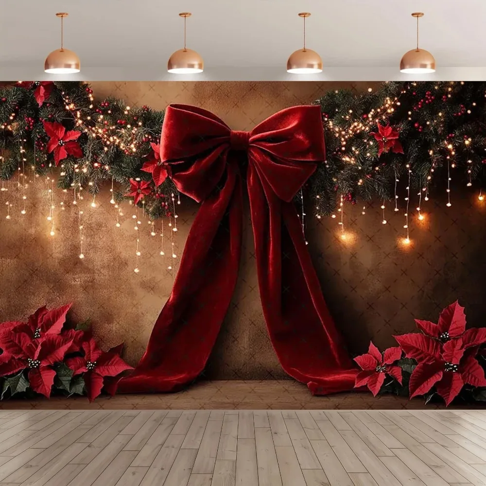 

Christmas red velvet bow flower shooting background, shining Christmas children family gathering decoration shooting background
