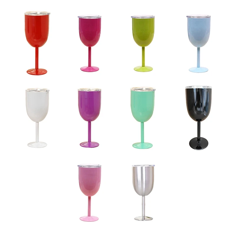 SEWS-Wine Glass Stainless Steel Double Layer Goblet Color Large Capacity Tumbler Resistant Wine Cup