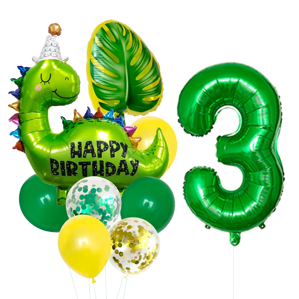 1set Happy Birthday Dinosaur Number Star Foil Balloons with Jurassic Theme Latex Balloon Children\'s Birthday Party Decorations