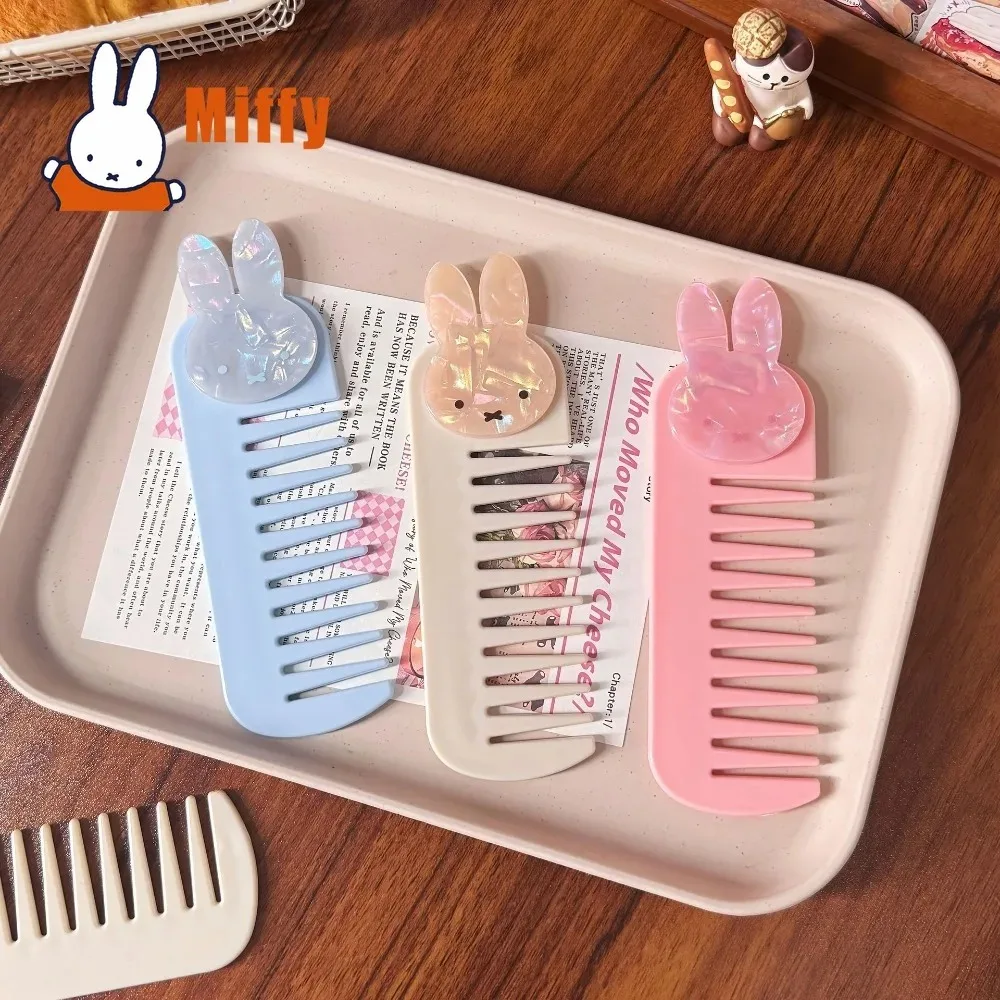 Kawaii Miffy Comb Cute Rabbit Hairbrush Pocket Comb Portable Pearlescent Bangs Styling Travel Makeup Gift