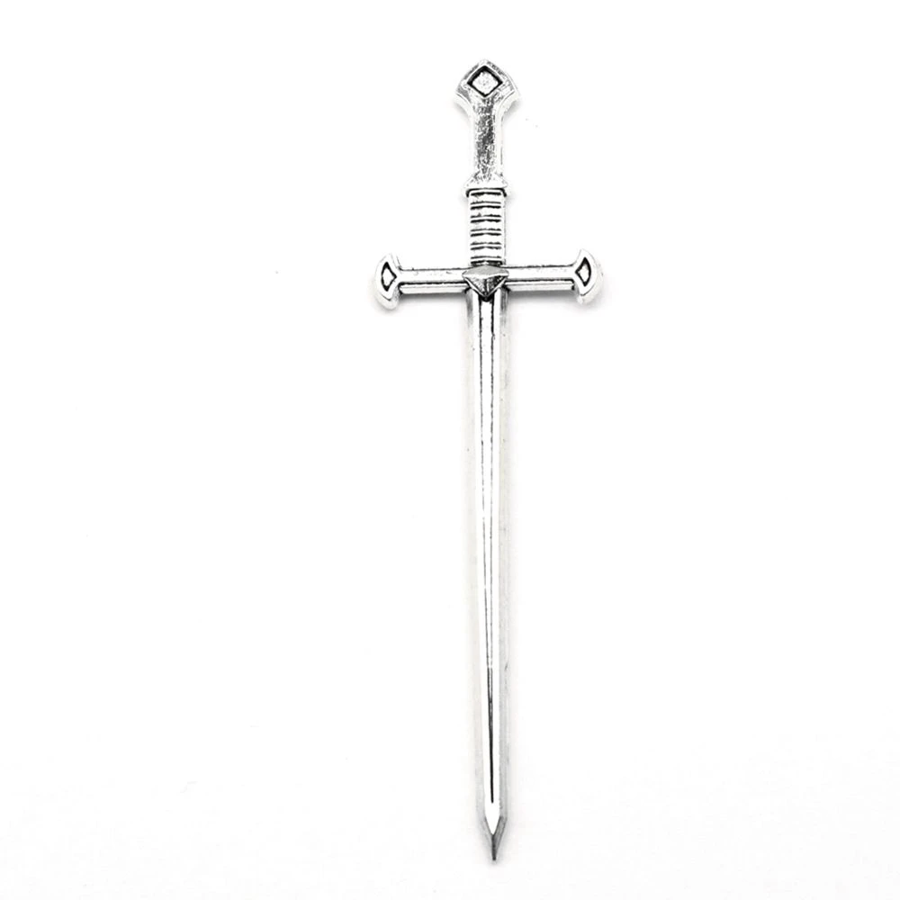 Sword Pendants Pendant Diy Accessori Design Jewelri 23x80mm 2pcs Antique Silver Color