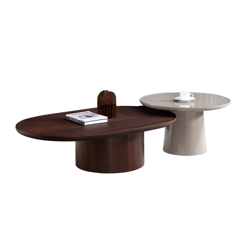 

Nordic Simple Tea Table Paint Walnut Living Room Japanese Style Silent round Tea Table Combination