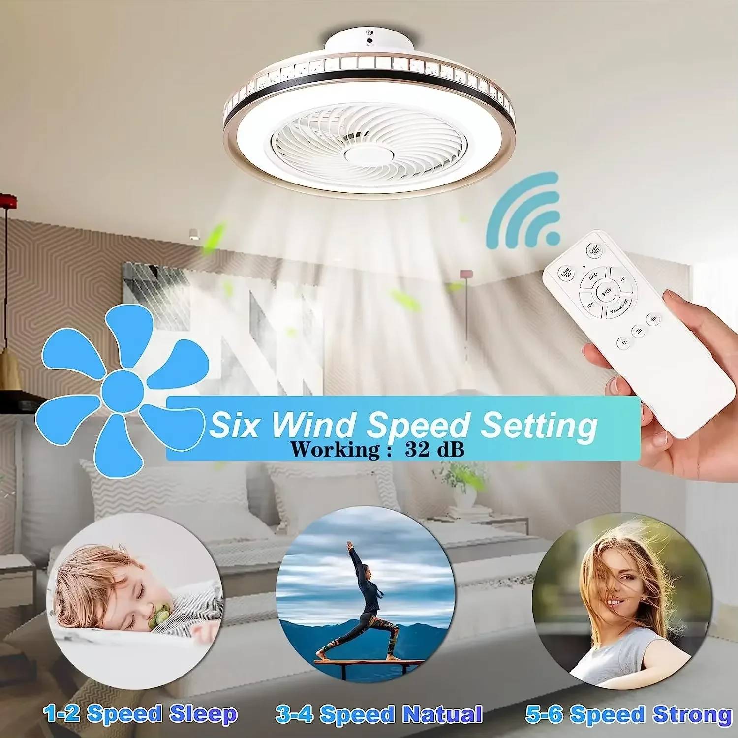 50CM Ceiling Fan Chandelier With Led Light Remote Control Bluetooth Speaker Ventiliator Fan 6 Speed Wind Guide For Home Lghting