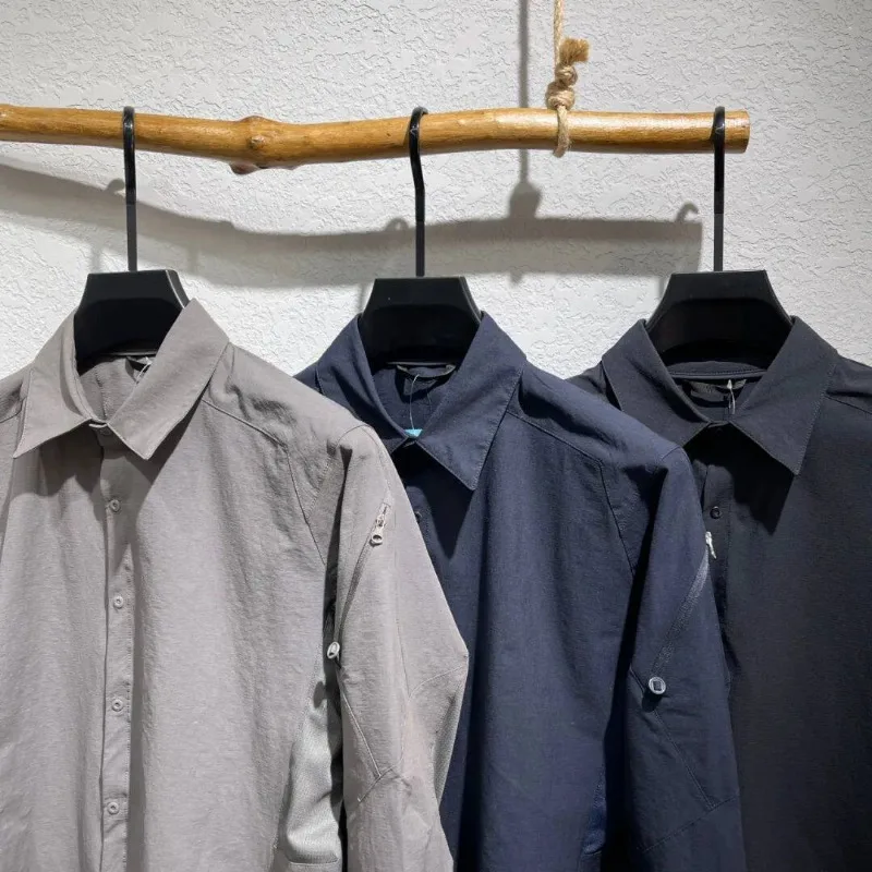 Lightweight Stretch Quick-Dry Work Shirt  Men – Collared Long Sleeve with Multi-Pocket Design Business Outdoor Dual-Use Thin Top