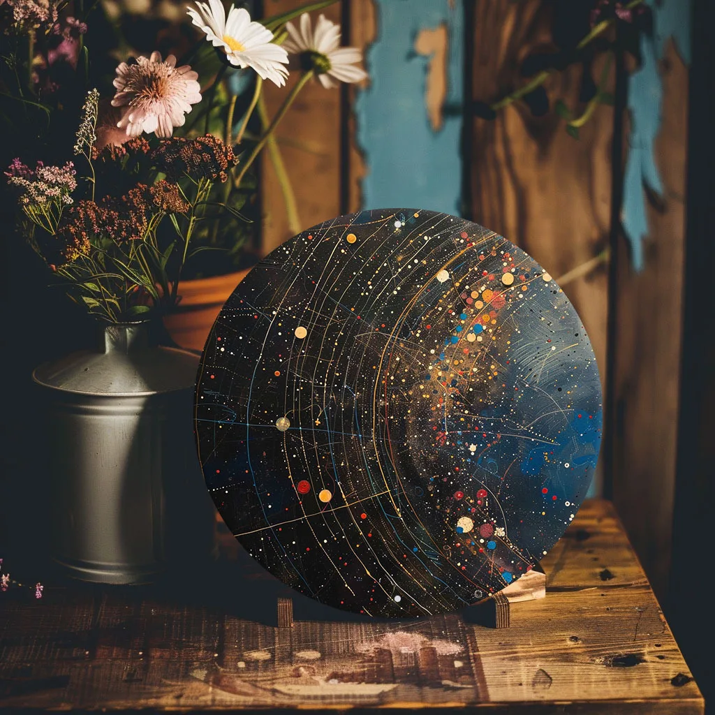 2D Flat - [2D Flat] 2D Plane - 1pc of Round Metal Wall Art, Inspired by The 2D Plane Printing of The Quantum World, Showcasing a