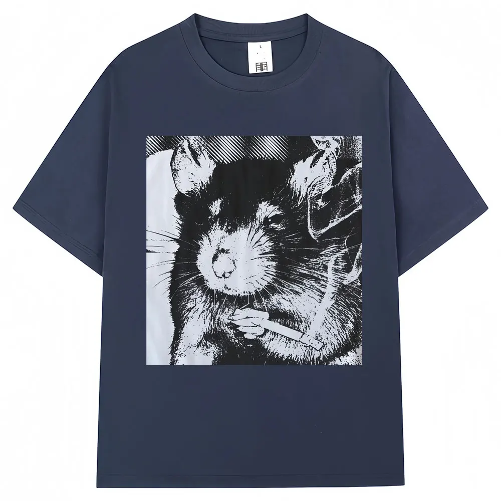 Funny Rat Smoking Cigarette Meme Graphic T Shirt Men Women Vintage Fashion Short Sleeve Oversized 100% Cotton Casual T-shirts