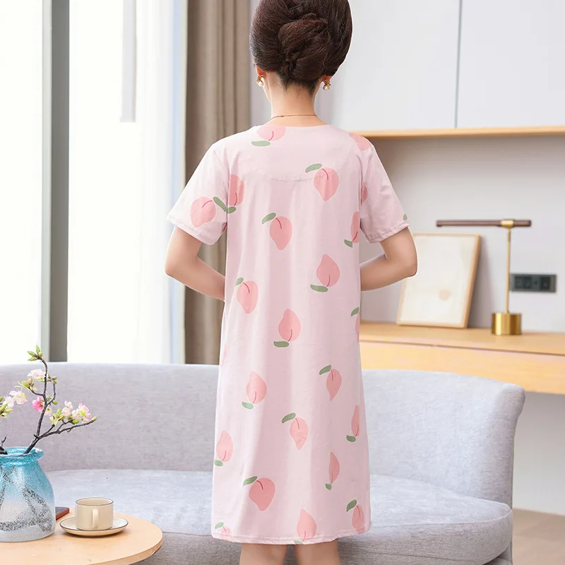 M-3XL Women's Nightgowns Pure Cotton Summer Night Dress Plus Size Middle Aged Mother Nightshirt Short Sleeve Ladies Sleepwear