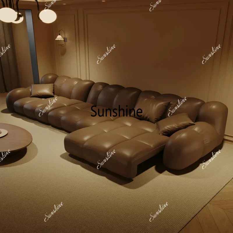 French retro functional sofa leather electric adjustable translation and telescopic design