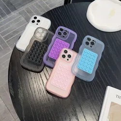 Suction Cup Stand Transparent Phone Case For iPhone 16 15 14 13 12 11 17 Pro Max Wave Border Shockproof Soft Back Holder Cover
