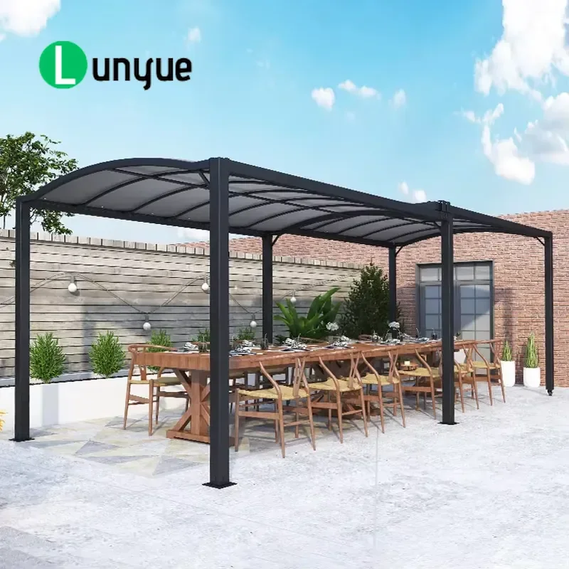 5.5m Hardtop Gazebo Waterproof Polyester Canopy Foldable Metal Pergola Retractable Sunshade for Garden Outdoor Patio
