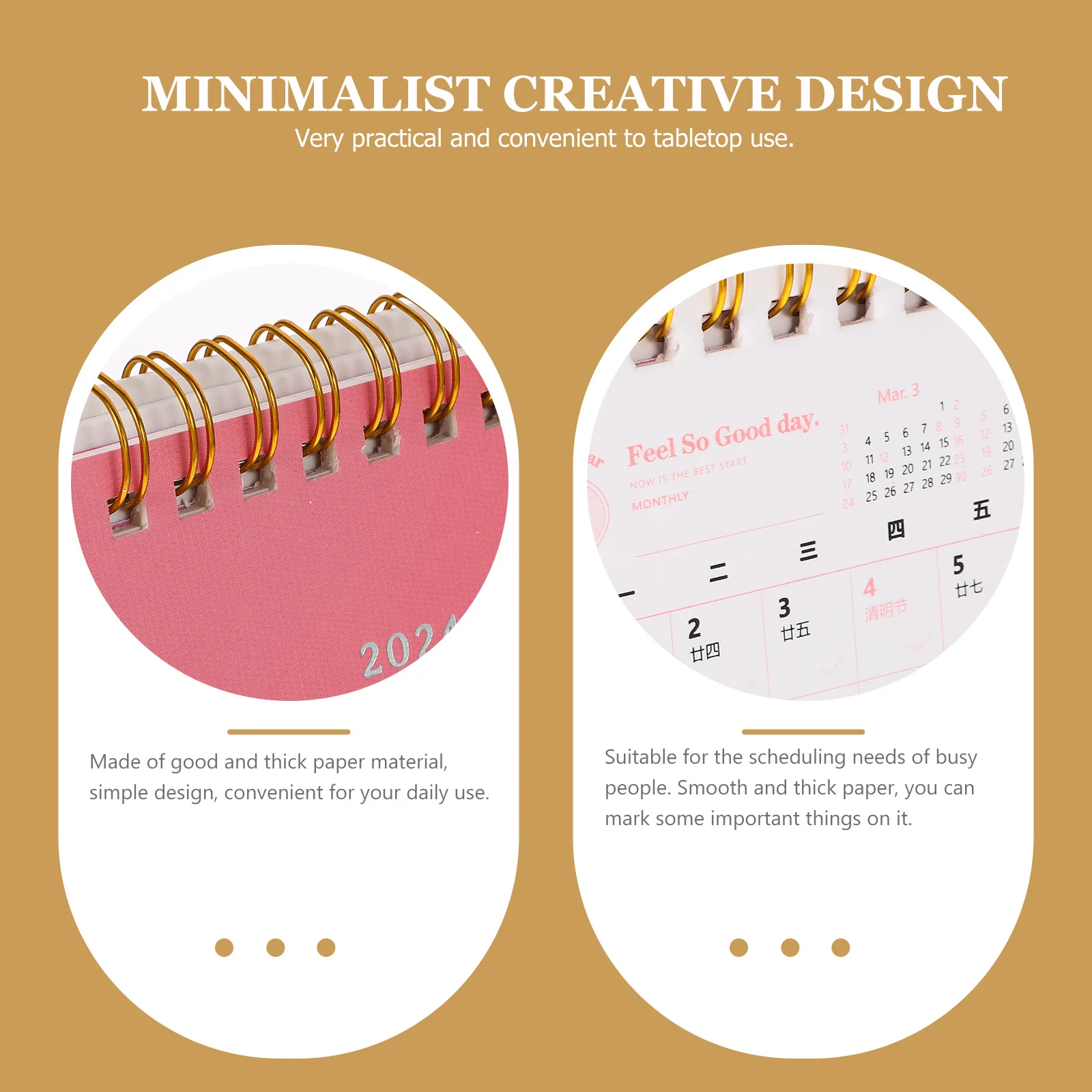 

High Aesthetic 2024 Mini Desktop Table Calendar Thick Paper Coil Binding Flip Design For Office Home Decor Monthly