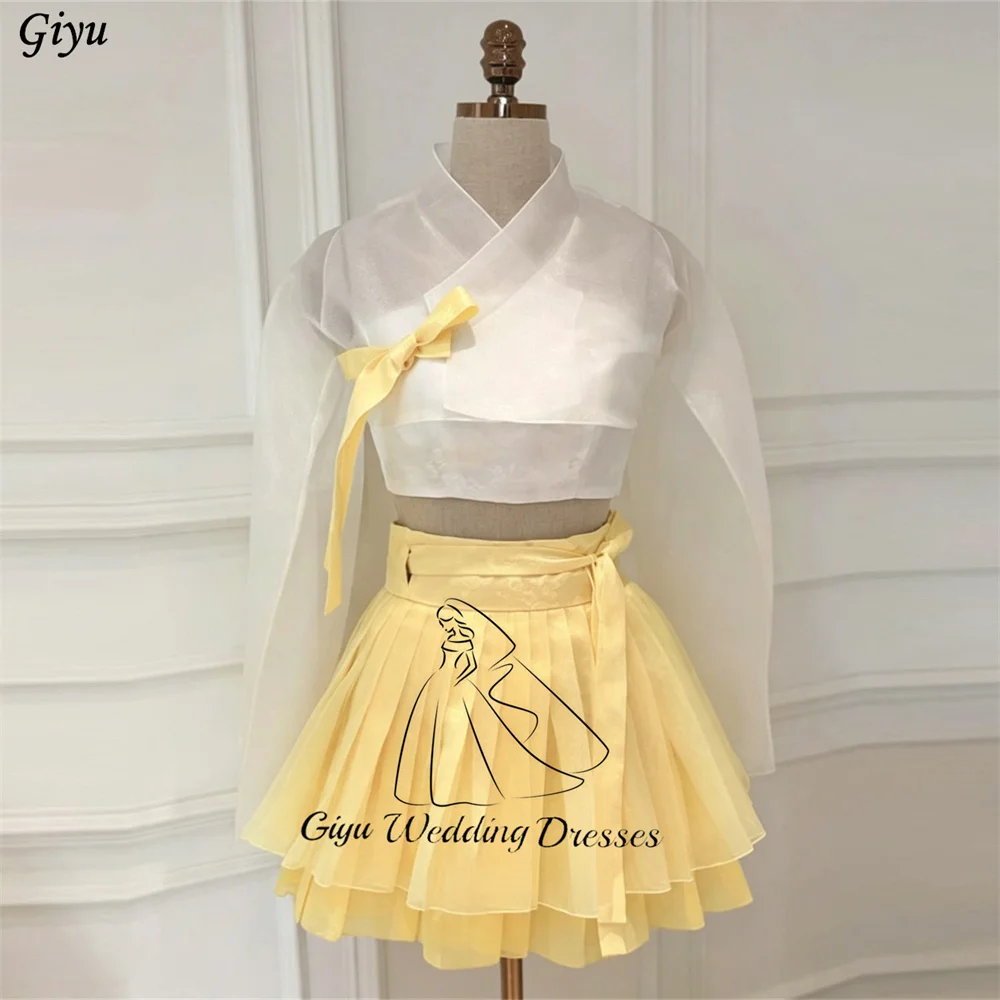 Giyu Yellow and Ivory Contrast Korean Outfit For Photoshoot Stage Performance Party Dress Customized Elegant Evening Dress