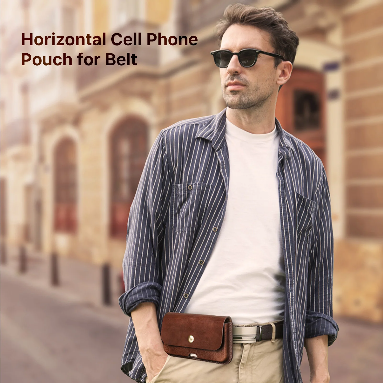 CONTACT'S Italian Vegetable Tanned Leather Waist Phone Pouch for Men Double Phone Pocket Waist Bags for 6.9