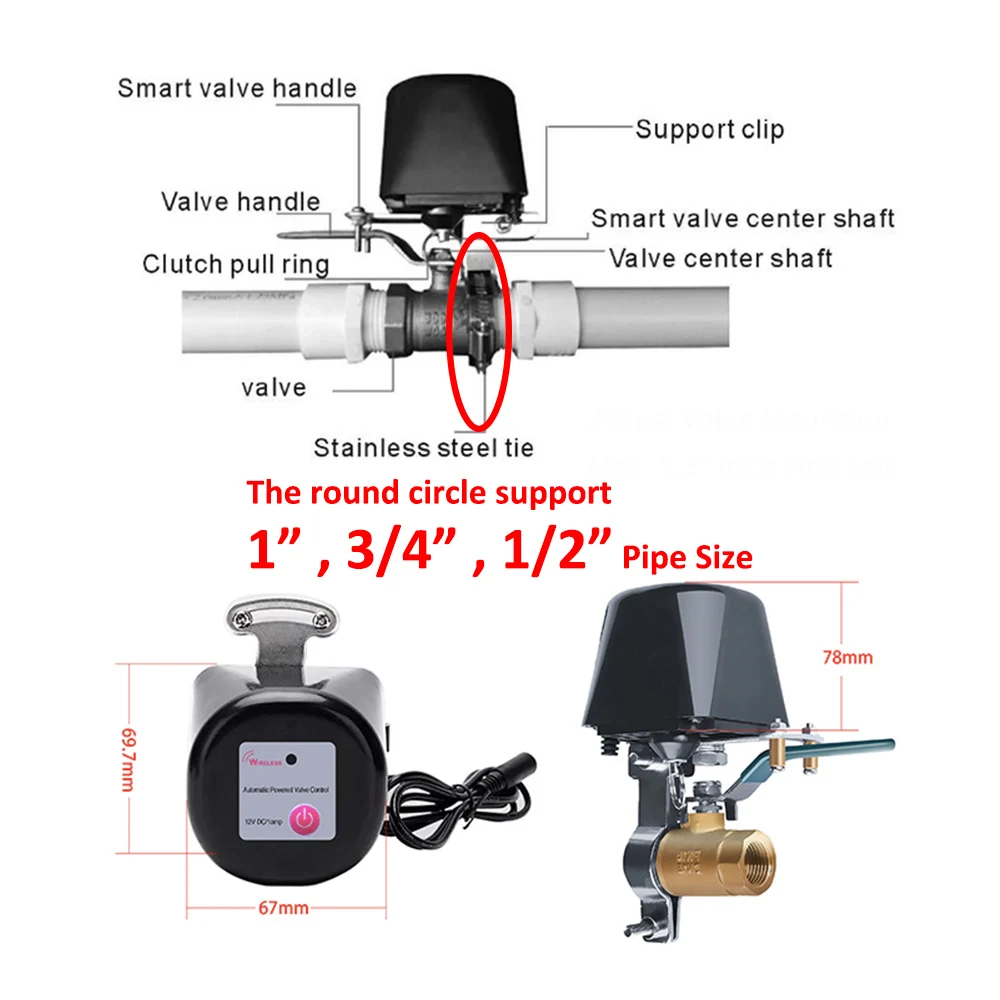 Inteligente Alexa Google ZigBee WiFi Válvula de Água Temporizador de Desligamento Controlador de Aspersor Controle de Válvula de Desligamento de Gás