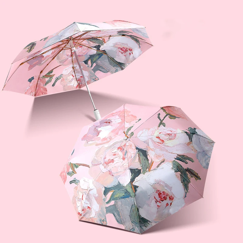 Creative Flower Umbrella Double Layer UV Sun Protection Parasol Umbrella Men Women Fully-automatic 3-Folding Outdoor Umbrellas