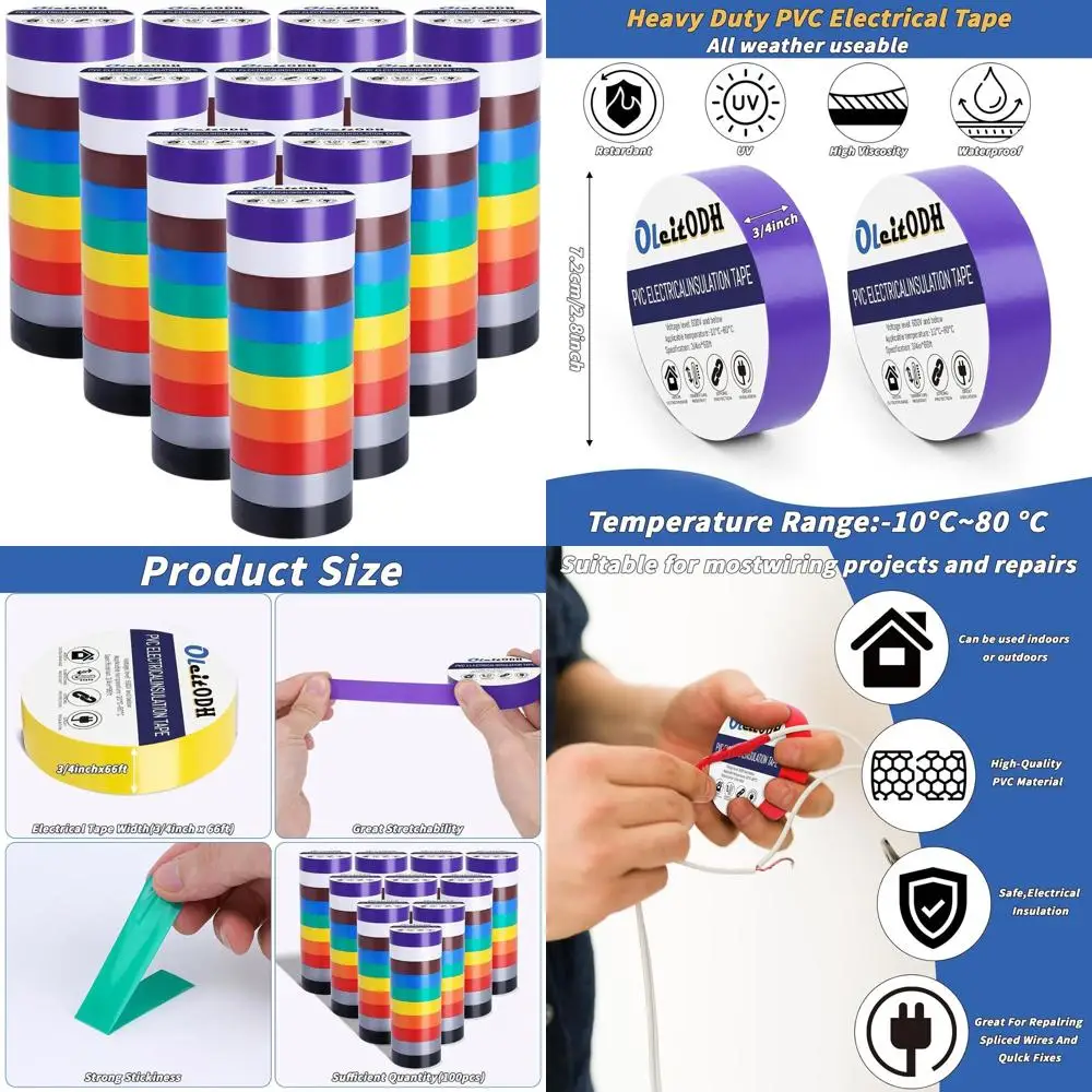 

100 Rolls 3/4 x 66ft Waterproof Vinyl Tape for High Temp Electrical Insulation and Wire Wrapping