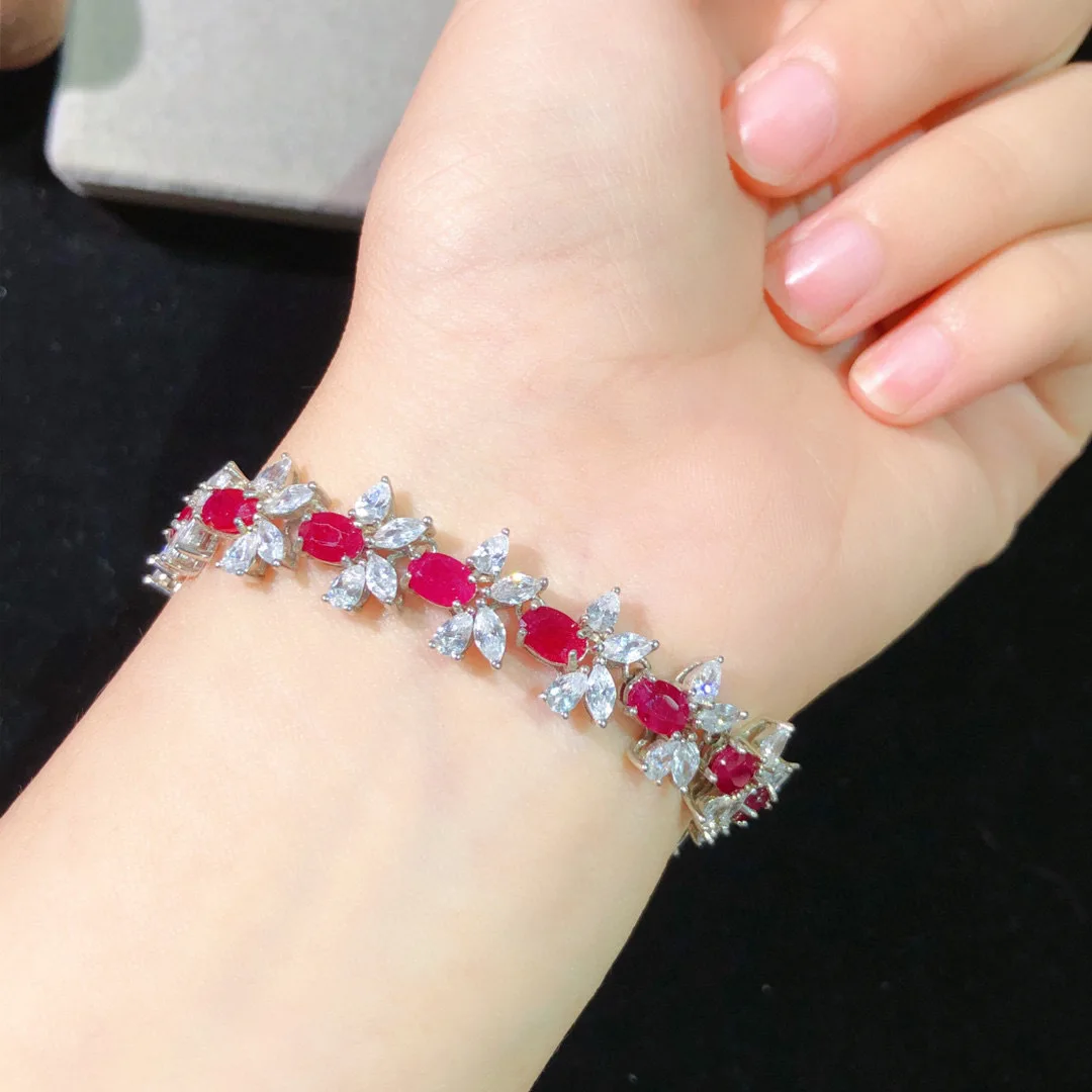 

Браслет из натурального рубина, прозрачный кристалл, огненно-красный полный паве, 4x6 мм, драгоценный камень с сертификатом