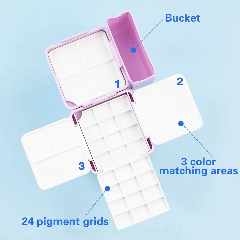 Caja de pintura de plástico de acuarela de viaje portátil con paleta media sartén Mini estuche de almacenamiento de pintura para suministros de arte caja de pintura vacía