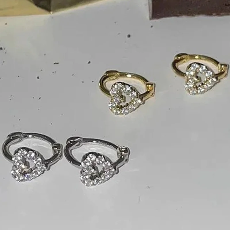 

925 Sterling Silver Charming Mini Zircon Hollow Heart Hoop Earrings for Women Minimalist Cute Fine Jewelry Shining Accessories