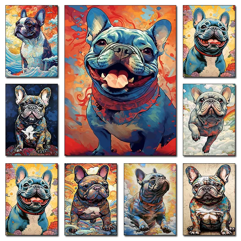 1pcs(No frame) The French Bulldogs Vintage Poster Canvas Prints Ukiyoe Bulldogs Wall Art Decor Aesthetic Prints Dog Home Room