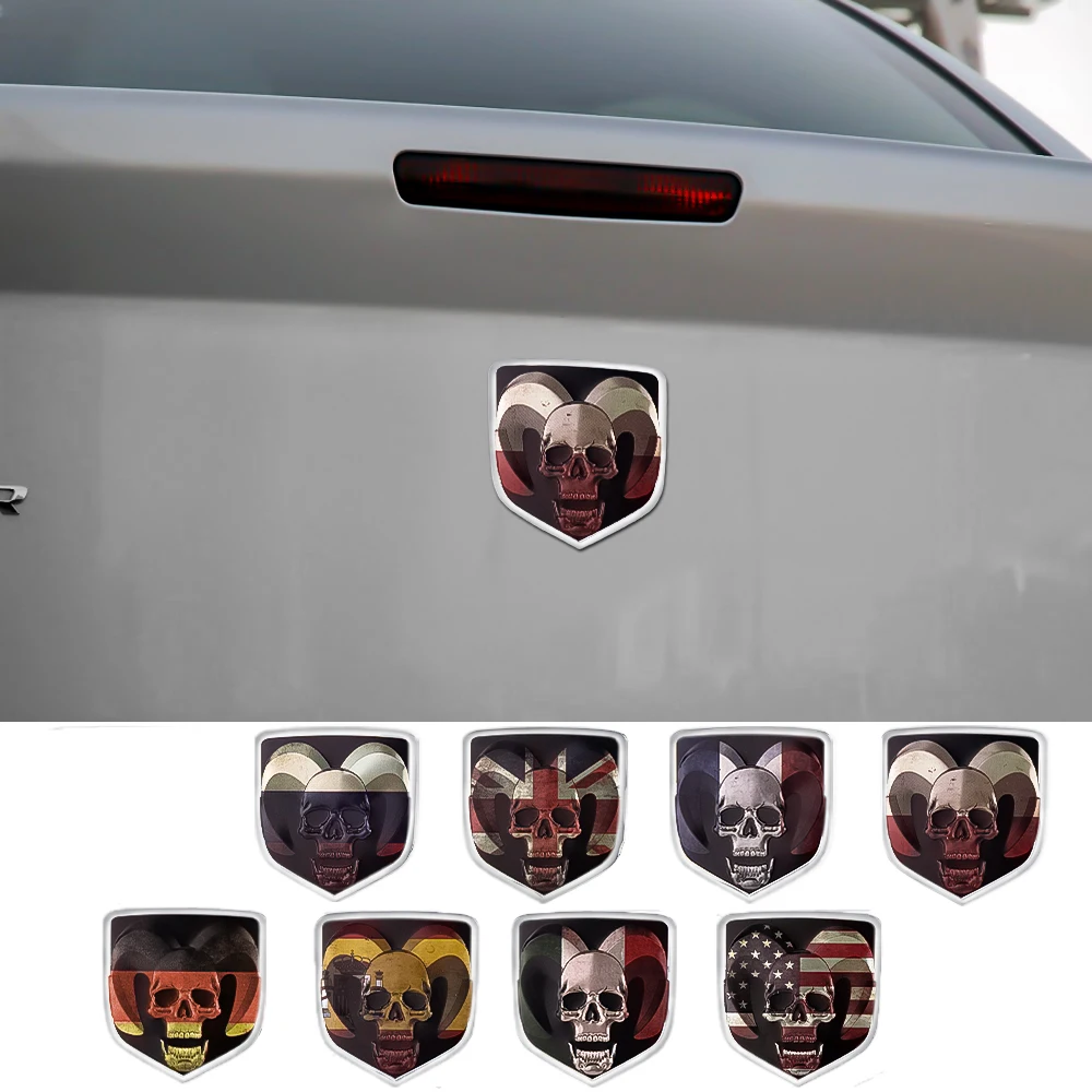 3D Skull Fnational Flag Car Metal Styling Badge Sticker Accessories For Dodge Durango Caliber Dakota Neon SRT SXT Nitro Avenger